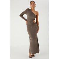 MissPap Women's One Shoulder Cut Out Midi Dress in Khaki | Size: 14