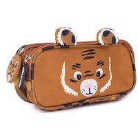Les Deglingos 2-Zip Animal Face Pencil Case - Speculos the Tiger in Copper