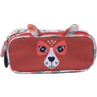 Les Deglingos 2-Zip Animal Face Pencil Case - Melimelos the Deer in Maroon