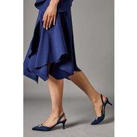 Coast Women's Wide Fit Sammi Satin Diamante Bow Brooch Slingback Kitten Heel Court Shoes in Navy | Size: 4