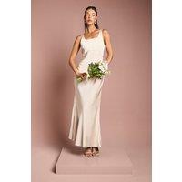 Coast Women's Square Neck Satin & Crepe Bridesmaid Dress with Bow Back in Champagne | Size: 16