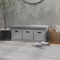 HOMCOM Shoe Bench with 3 Fabric Baskets, Shoe Storage Bench with Seat Cushion, Shoe Cabinet for Entryway, Hallway, Living Room, Bedroom in Grey