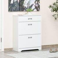 HOMCOM Tipping Shoe Cabinet Hall Organizer with Flip Drawers in White