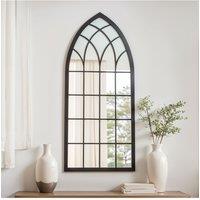 Living and Home Black Pointed Arch Metal Frame Cathedral Window Wall Mirror