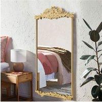 Living and Home 60cm W x 120cm H Golden Phoenix Tail Carved Rectangular Metal Frame Wall Mirror in Gold | Size: 60 cm W x 120 cm H