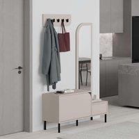 Decortie Coat Stand Set 'Mila' with Full-Length Mirror 2-Door Shoe Cabinet & 5 Metal Hooks in Beige | Size: 3 Pack