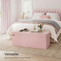 SONGMICS Extra Large Foldable Storage Ottoman Cube Heavy Duty Bench in Light Pink