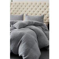 Ezysleep Winter Warm Soft Teddy Fleece Duvet Set in Silver | Size: Single