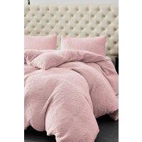 Ezysleep Winter Warm Soft Teddy Fleece Duvet Set in Pink | Size: Double