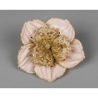 Shatchi Deluxe Christmas Glitter Poinsettia Rose Gold Velvet Net Artificial Flowers with Metal Clips Christmas Ornaments, 6pcs, 15cm in Pink