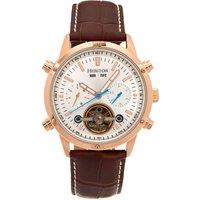 Heritor Automatic Men's Wilhelm Semi-Skeleton Leather-Band Watch w/Day/Date - Brown/Rose Gold in Brown