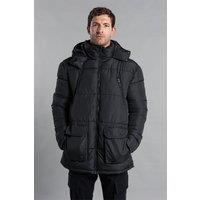 French Connection Men's Hooded Padded Parka Longline Jacket in Black | Size: XL