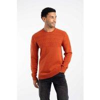 Weird Fish Men's Fahri Mixed Stitch Crew Neck Jumper in Orange | Size: 2XL