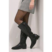Dorothy Perkins Women's Wide Fit Kamille Faux Leather Elastic Knee High Riding Boots in Black | Size: 3