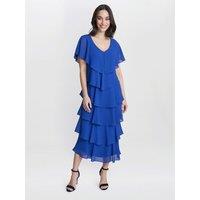 Gina Bacconi Women's Rebecca Midi Tiered Dress With Shoulder Trim in Cobalt | Size: 12