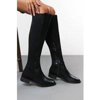 Where's That From Women's 'Verity' Faux Leather Stretch Over Knee Flat Riding Boots in Black | Size: 5