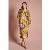 Coast Women's Printed Long Sleeve Satin Maxi Dress With Cowl Back in Chartreuse | Size: 12