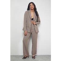 Warehouse Women's Lace Frill Trim Wide Leg Trouser in Mocha | Size: 8