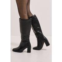 Dorothy Perkins Women's Kristen Faux Leather Square Toe High Heel Knee Boots in Black | Size: 7