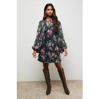 Oasis Women's Printed Trim Detail Batwing Mini Dress in Floral | Size: 16
