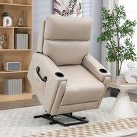 HOMCOM Riser & Recliner Chair with Vibration Massage Heat Cup Holder in Beige