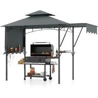 Costway 398 x 153 cm Grill Gazebo with Dual Side Awnings in Grey