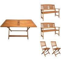 Samuel Alexander 6 Person Folding Wooden Garden Dining Table Chairs & 2 Benches in Brown