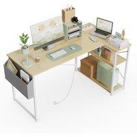 BEXEVUE Small L-Shaped Desk with Power Outlets 10070/120x70cm in Light Brown | Size: 100 cm