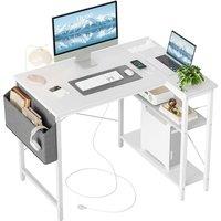 BEXEVUE Small L-Shaped Desk with Power Outlets 10070/120x70cm in White | Size: 120 cm x 70 cm