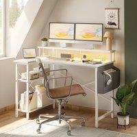 BEXEVUE L-Shaped Gaming Desk with Power Outlets & Shelves 12070cm in White | Size: 120 cm x 70 cm