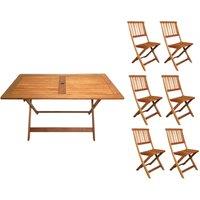 Samuel Alexander 6 Person Folding Wooden Garden Dining Table Chairs Set in Brown