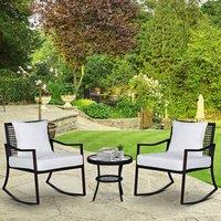OUTSUNNY 3 Pieces Rocking Chair Bistro Set Furniture Coffee Table Rattan Wicker Brown