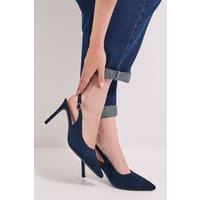 Dorothy Perkins Women's Wide Fit Dasha Sling Back High Stiletto Court Shoes in Navy | Size: 6