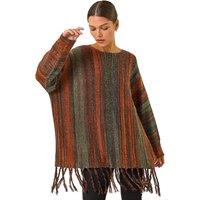 Roman Women's Ombre Vertical Stripe Fringe Jumper in Orange | Size: 12