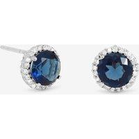 Simply Silver Women's Sterling Silver 925 Cubic Zirconia Sapphire Halo Stud Earrings
