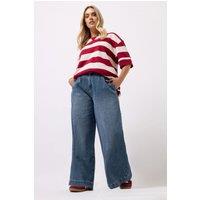Yours Women's Washed Wide Leg Jeans in Blue | Size: 16