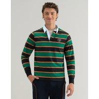 Brian Oak London Men's British Green Striped Rugby Shirt | Size: Small