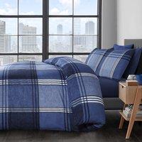 Velosso Contemporary Plaid Pattern Duvet Cover Set with Button Enclosure in Blue | Size: King