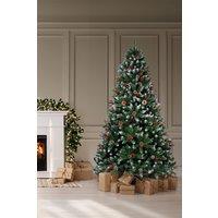 Neo 2.1 m 7 ft Christmas Xmas Tree Flocked Snowy Effect Fake Pine Cone Red Berries Metal Stand Flocked Tips in Dark Green | Size: 7ft