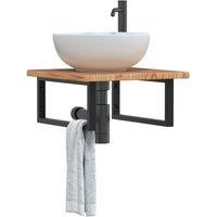 Berkfield Home Basin Shelf Wall Mounted Steel & Solid Wood Oak in Brown