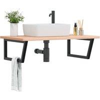 Berkfield Home Basin Shelf Wall Mounted Steel & Solid Wood Beech in Brown