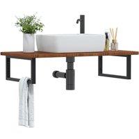 Berkfield Home Basin Shelf Wall Mounted Steel & Solid Wood Oak in Brown