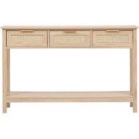H&O Direct Rustic Wood & Rattan Console Table with 3 Drawers in Natural
