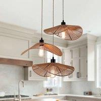 Garwarm 3 - Light Rattan Farmhouse Cluster Pendant Light in Brown