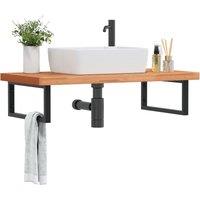 Berkfield Home Basin Shelf Wall Mounted Steel & Solid Wood Beech in Brown
