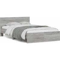 Bed Frame with Headboard and LED Grey Sonoma 135x190 cm Double