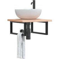 Berkfield Home Basin Shelf Wall Mounted Steel & Solid Wood Beech in Brown