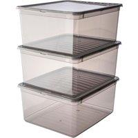Keeeper Set of 3 Storage Boxes 18 Litre with Lid & Air Control System in Clear