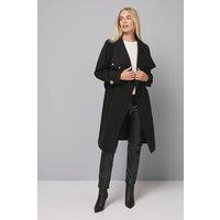 Wallis Women's Petite Funnel Neck Tie Belt Coat in Black | Size: 16