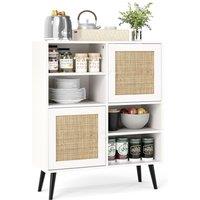 Gymax Rattan Sideboard Buffet Cabinet Boho Accent Cabinet With 4 Cubbies in Khaki